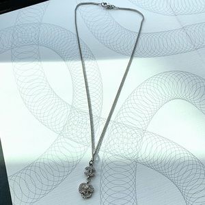 CHANEL Classic Crystal CC Silver Flower Necklace
